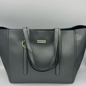 Tahari Glamper Tote Shoulder Bag in Stardust Gray Pewter Pebbled Faux Leather